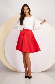 Red Elastic Fabric A-line Skirt with Side Pockets - StarShinerS