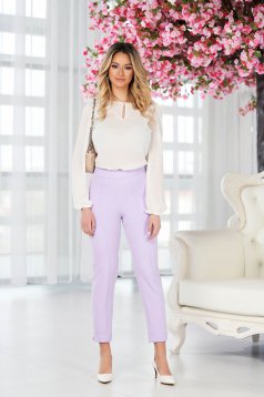 Pantaloni StarShinerS lila office conici din material usor elastic cu talie inalta