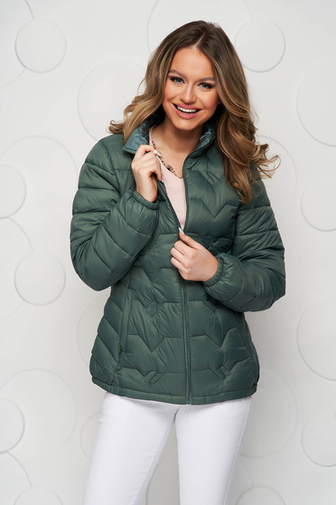 Mint jacket tented from slicker with zipper details pockets
