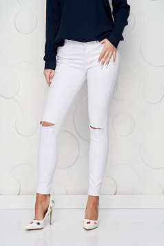 White jeans skinny jeans medium waist ripped