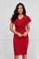 - StarShinerS red dress midi pencil from elastic fabric frilly trim around cleavage line 1 - StarShinerS.com