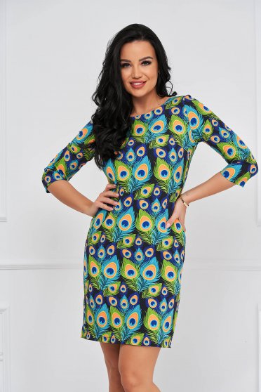Thin material dresses, - StarShinerS dress straight cloth thin fabric with print details with rounded cleavage - StarShinerS.com