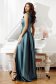 Turquoise dress long from satin cloche slit 2 - StarShinerS.com