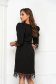 Black fabric knee-length dress with a straight cut and decorative embroidery - StarShinerS 2 - StarShinerS.com