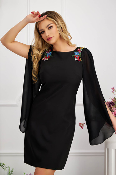 Embroidered Dresses, - StarShinerS black dress elastic cloth with veil sleeves straight - StarShinerS.com
