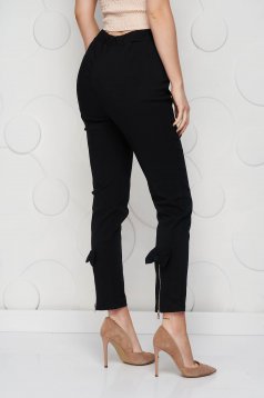 Pantaloni din material elastic negri conici cu talie inalta - SunShine