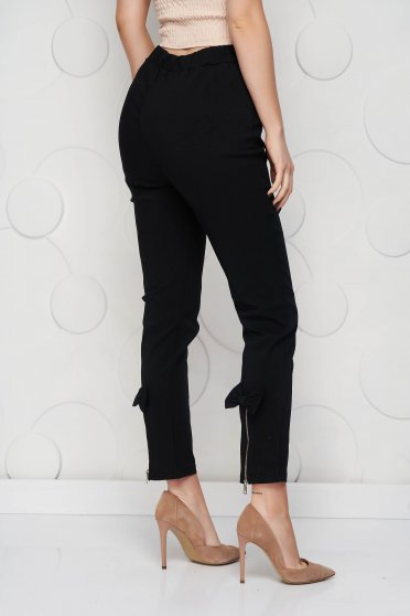 Reduceri pantaloni SunShine negru, Pantaloni SunShine negri din material elastic conici cu talie inalta - StarShinerS.ro