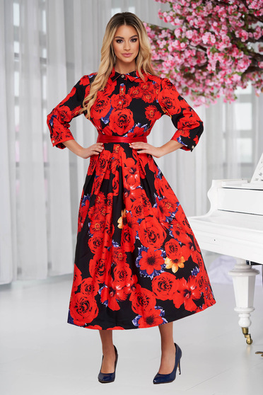 Dress midi cloche elastic cloth with floral print