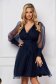 Dark blue dress short cut from tulle plumeti cloche with puffed sleeves 1 - StarShinerS.com