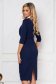 Rochie din stofa elastica bleumarin midi tip creion cu guler detasabil brodat - StarShinerS 2 - StarShinerS.ro
