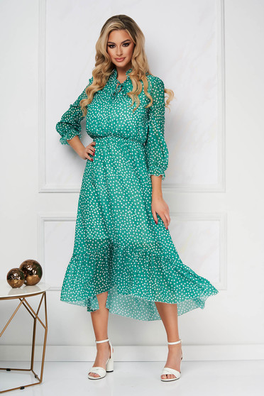 Polka dot dresses, - StarShinerS dress cloche with elastic waist midi from veil fabric dots print - StarShinerS.com