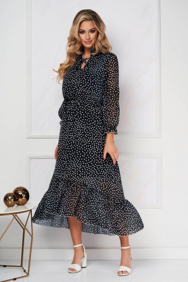 StarShinerS dress cloche with elastic waist midi from veil fabric dots print