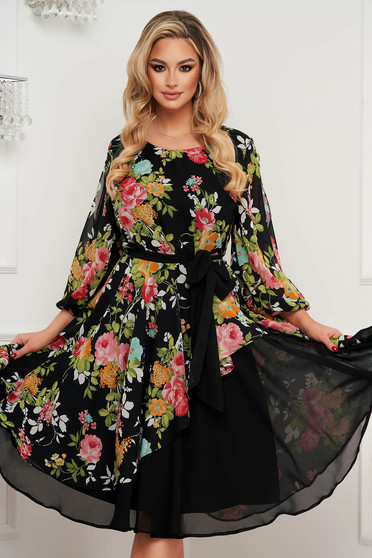 Online Dresses, Dress cloche from veil fabric midi with floral print with cut-out sleeves - StarShinerS.com