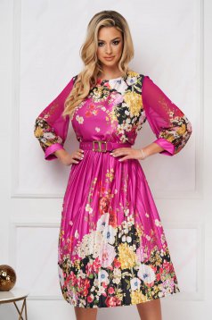 Dress with floral print midi cloche soft fabric