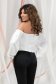 Ivory women`s blouse elegant with puffed sleeves from satin fabric texture naked shoulders 4 - StarShinerS.com