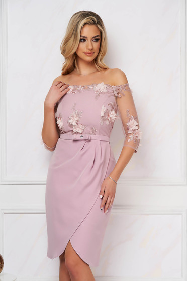 Dress StarShinerS lightpink off-shoulder elegant with raised flowers off-shoulder cloth