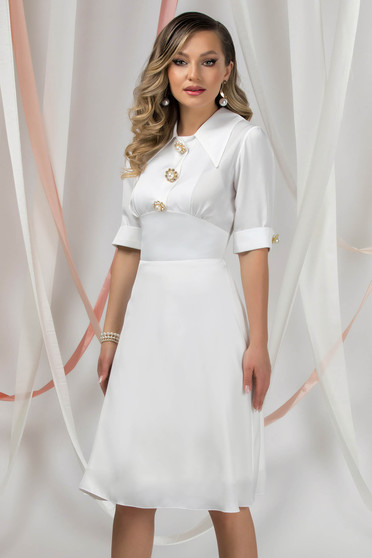White dresses, Ivory dress midi cloche georgette pearls - StarShinerS.com
