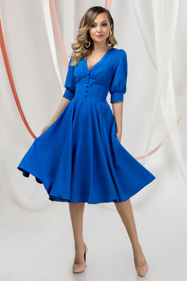 Blue dress cloche elegant midi elastic cloth