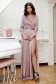 Dusty Pink Crepon Voile Long A-Line Dress with Deep Neckline - Artista 1 - StarShinerS.com