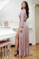 Dusty Pink Crepon Voile Long A-Line Dress with Deep Neckline - Artista 2 - StarShinerS.com