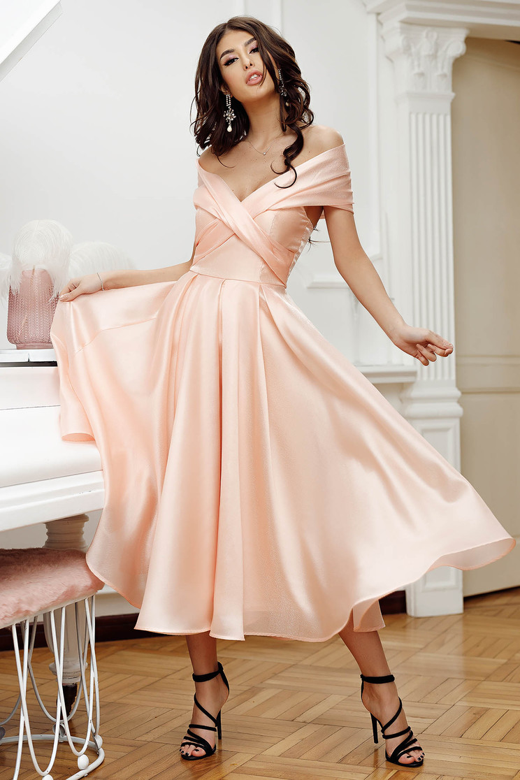 Thin material dresses, Peach dress cloche midi organza - StarShinerS.com