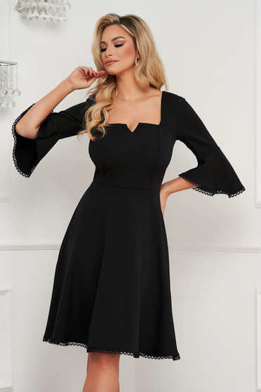 StarShinerS black dress occasional cloche elastic cloth with ruffled sleeves