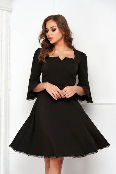 Online Dresses - Page 19, Black dress cloche elastic cloth with ruffled sleeves - StarShinerS - StarShinerS.com