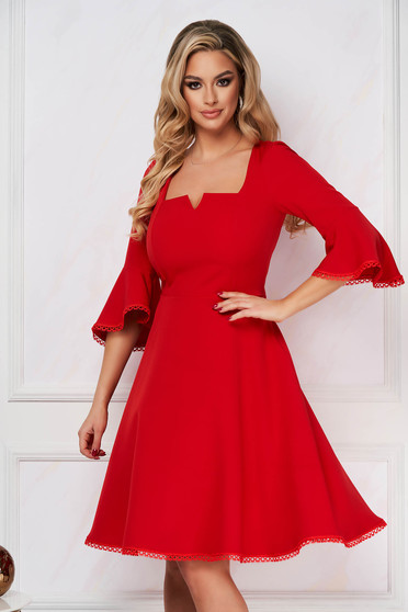 StarShinerS red dress occasional cloche elastic cloth with ruffled sleeves