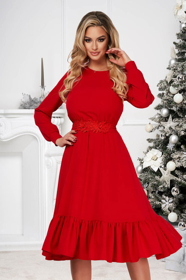 Online Dresses, - StarShinerS red dress midi cloche with elastic waist crepe - StarShinerS.com
