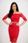 Red midi dress with tented cut from laced fabric off-shoulder - StarShinerS 3 - StarShinerS.com