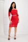 Red midi dress with tented cut from laced fabric off-shoulder - StarShinerS 4 - StarShinerS.com
