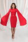 Rochie din stofa elastica rosie midi tip creion cu maneci din voal plisat - PrettyGirl 5 - StarShinerS.ro