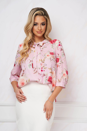 Office Blouses, StarShinerS women`s blouse with floral print loose fit thin fabric office - StarShinerS.com