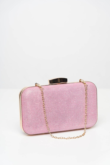 Lightpink bag occasional with glitter details metallic chain accessory detachable chain