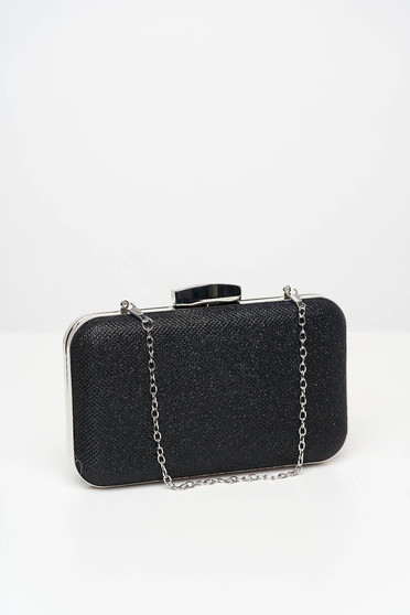 Black bag occasional with glitter details metallic chain accessory detachable chain
