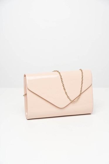 Cream bag occasional from ecological varnished leather clutch