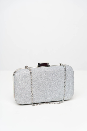 Silver bag occasional metallic chain accessory with glitter details detachable chain