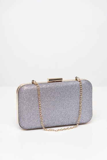 Silver bag occasional with glitter details metallic chain accessory