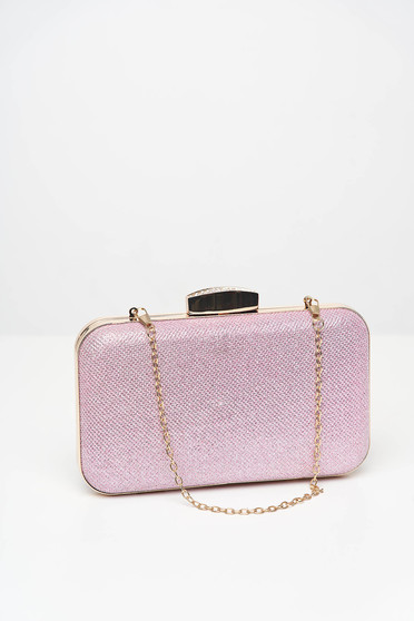 Pink bag occasional accessorized with chain detachable chain with crystal embellished details