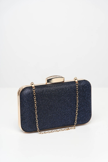 Darkblue bag occasional accessorized with chain detachable chain with crystal embellished details