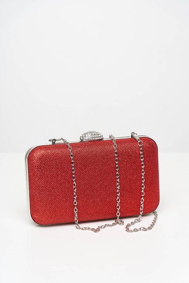 Red bag occasional metallic chain accessory with crystal embellished details