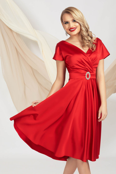 Online Dresses - Page 20, Red dress cloche midi taffeta naked shoulders - StarShinerS.com