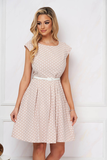 Beige dresses, Cloche elastic cloth dots print waist pleats dress - StarShinerS.com