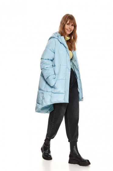 Coats & Jackets, Lightblue jacket midi loose fit from slicker asymmetrical - StarShinerS.com