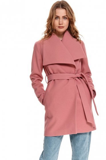 Palton din stofa roz cu croi larg si buzunare - Top Secret