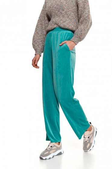 Turquoise trousers velvet with pockets loose fit
