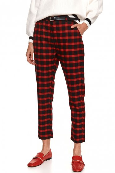 Pantaloni Dama , Pantaloni conici rosii in carouri cu accesoriu tip curea - Top Secret - StarShinerS.ro
