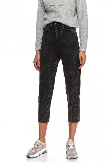 High waisted trousers, Black trousers denim conical high waisted with pockets - StarShinerS.com
