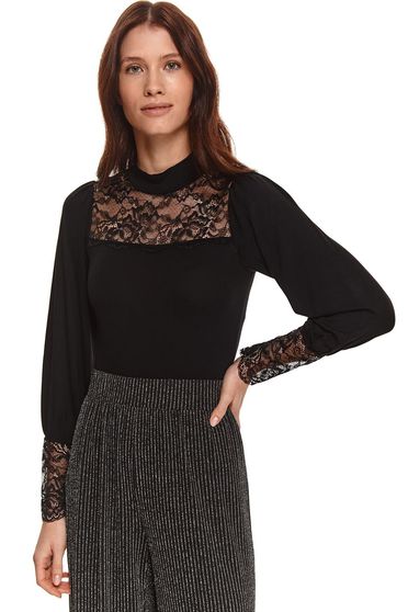 Tinted jumpers, Black sweater with turtle neck with lace details thin fabric - StarShinerS.com