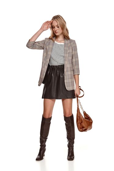 Brown skirt from ecological leather with pockets cloche with elastic waist
